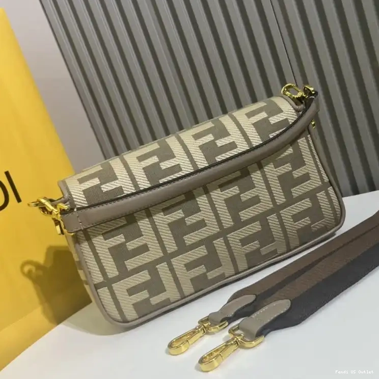 Affordable HOT Bag In Motif Grey Baguette Canvas FF Medium Fendi 0418
